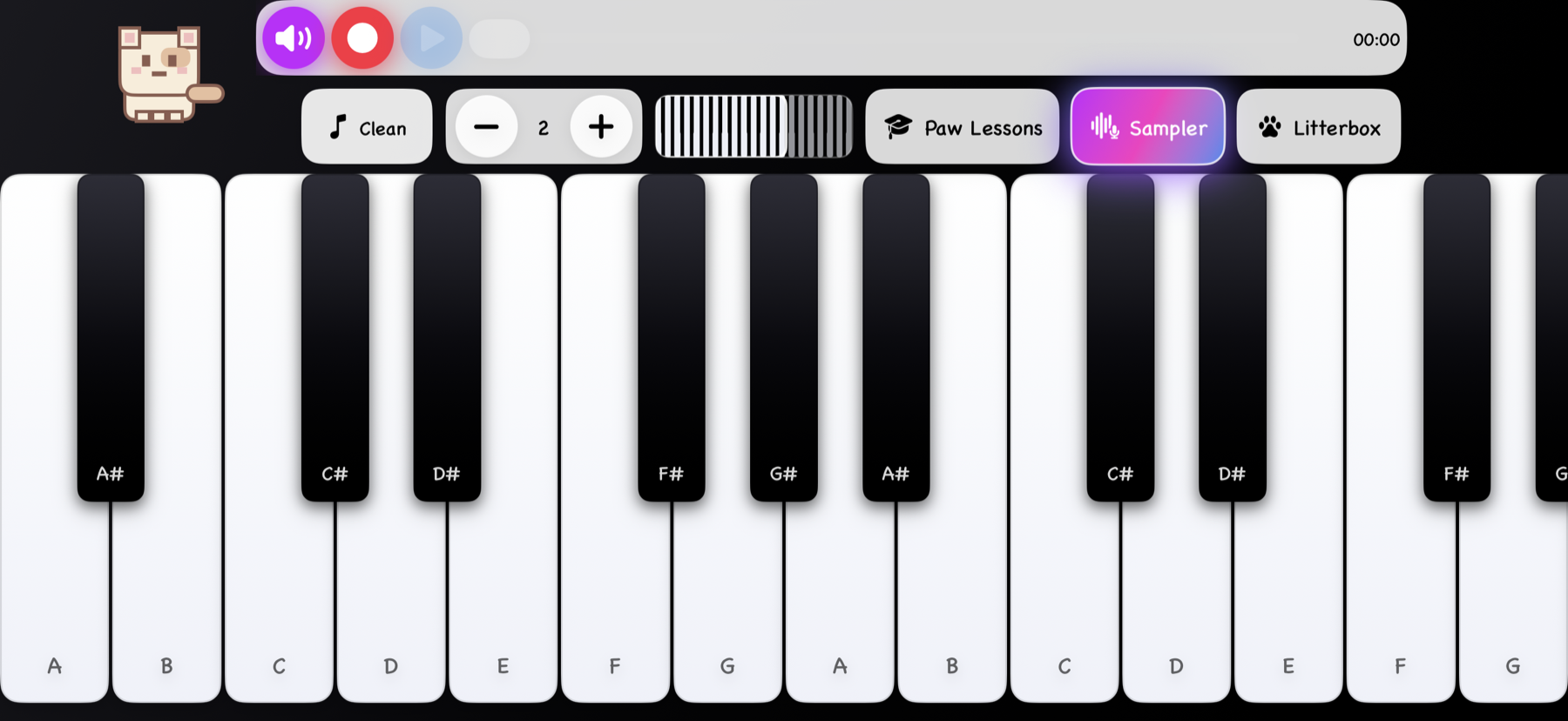 Meowano cat piano and sampler studio app screenshot
