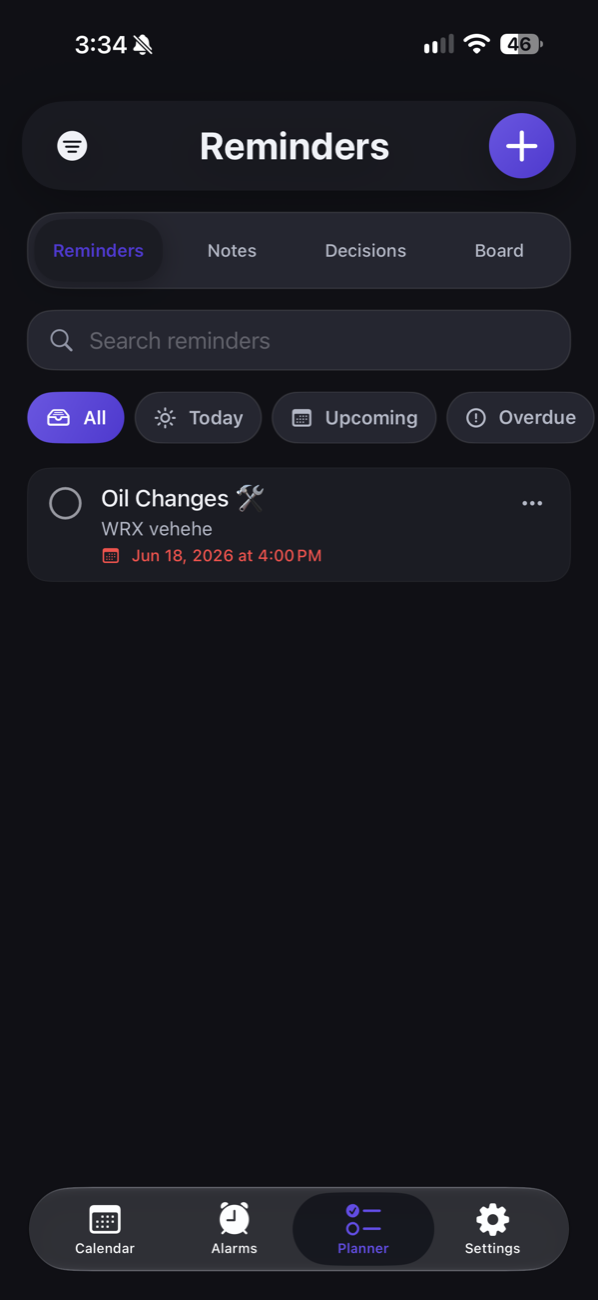 ShareTime reminders screen with a reminder list